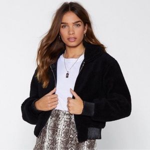 Nasty Gal Black Sherpa Bomber Coat